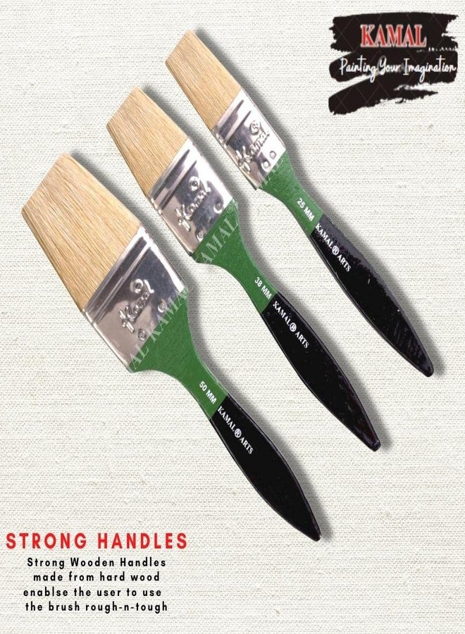 KAMAL® Flat CHAPTA (WASH) Brush in Bleached HOG Hair (Super White Bristle) Non - Synthetic Set of 3 (25mm, 38mm, 50 mm) - Image 4